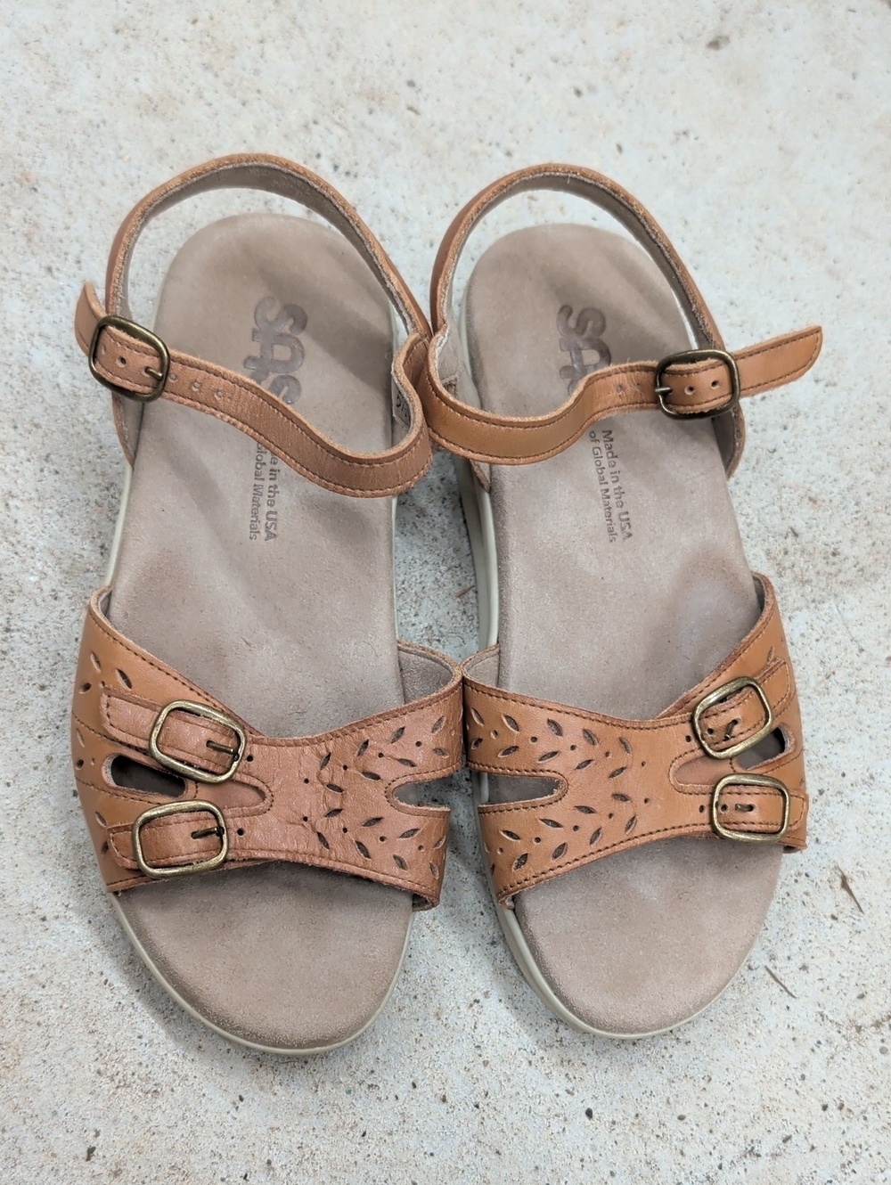 SAS Duo Leather Comfort Diabetic Sandals Women's Tan Leather Buckle Sandals